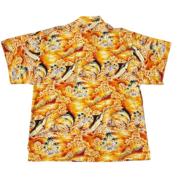 Mens Tropical Shirt XXL Swordfish Palm Trees Sailboats Flowers Sunshine Island - Picture 5 of 16